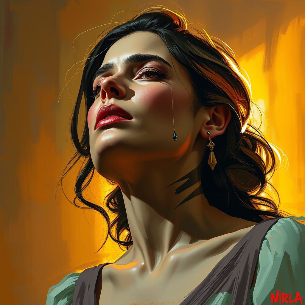 Woman Overwhelmed by Emotion in Expressive Style