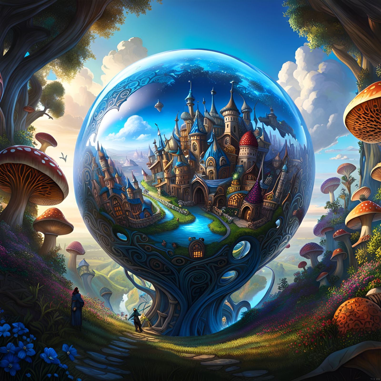 Blue Mushroom City in Flower of Life Dodecahedron