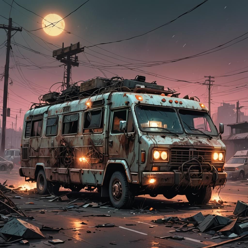 Cyberpunk Zombie Apocalypse RV on Deserted Highway