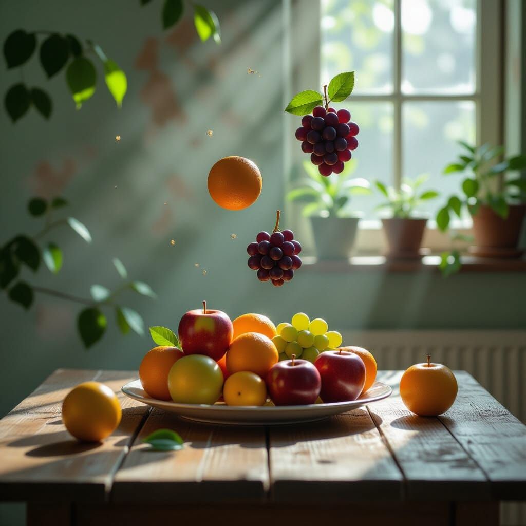 Surreal Floating Fruit Still Life as Renaissance Painting
