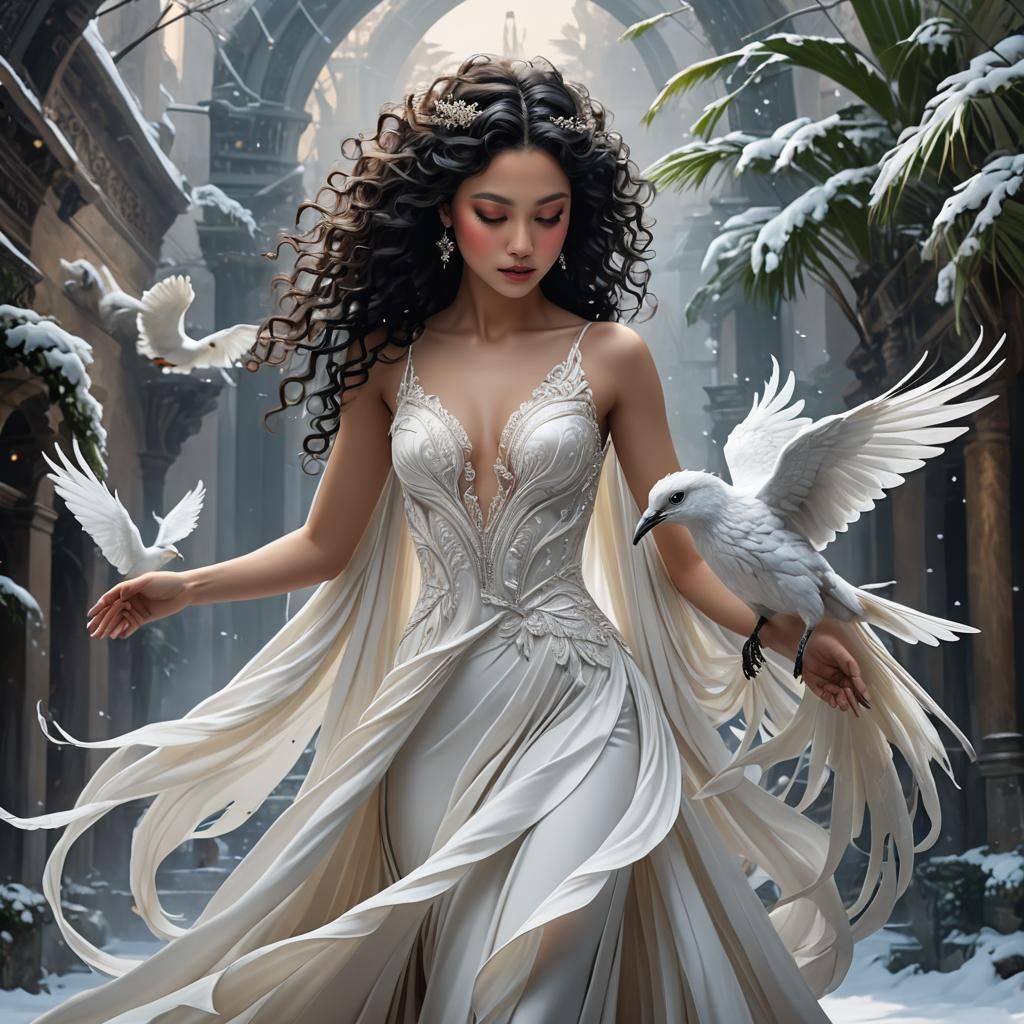 Maiden with Bird: Anime-Inspired Digital Art