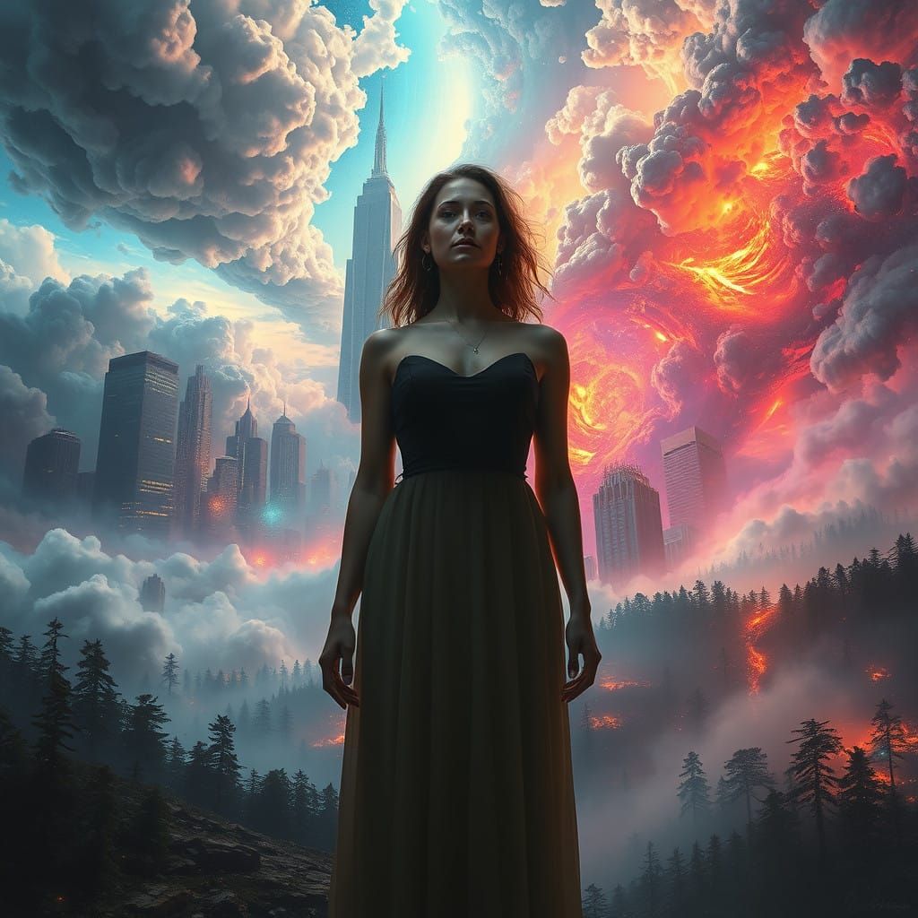 Surreal Vortex of Merging Realities in Cyberpunk Style