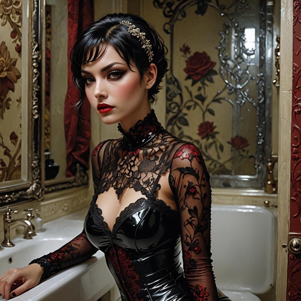 Gothic Latex Portrait of a Woman in Red Lace