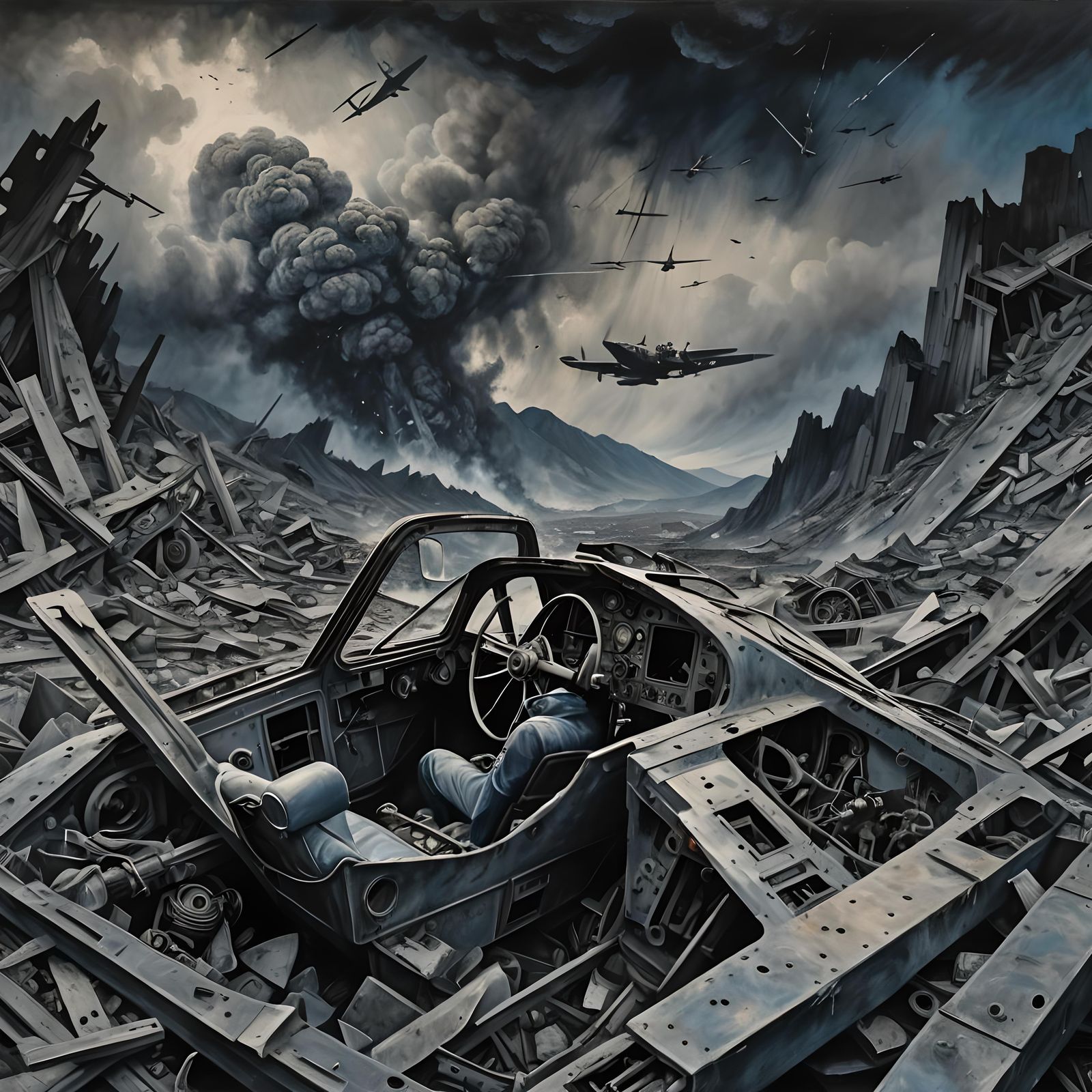 Hyperdetailed Charcoal Drawing of a Sky Fall