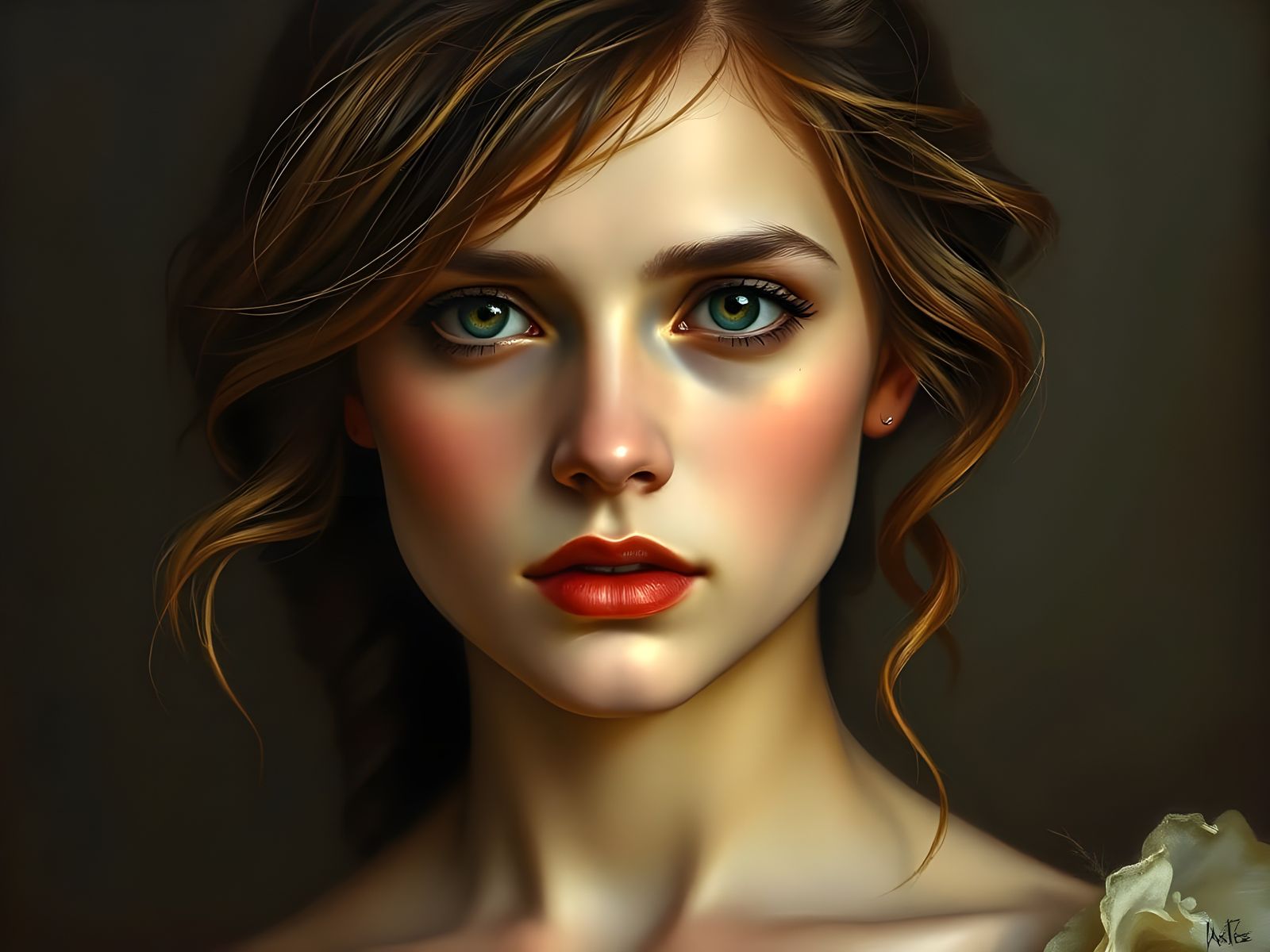 Portrait of a Young Woman in 19th-Century Romantic Style