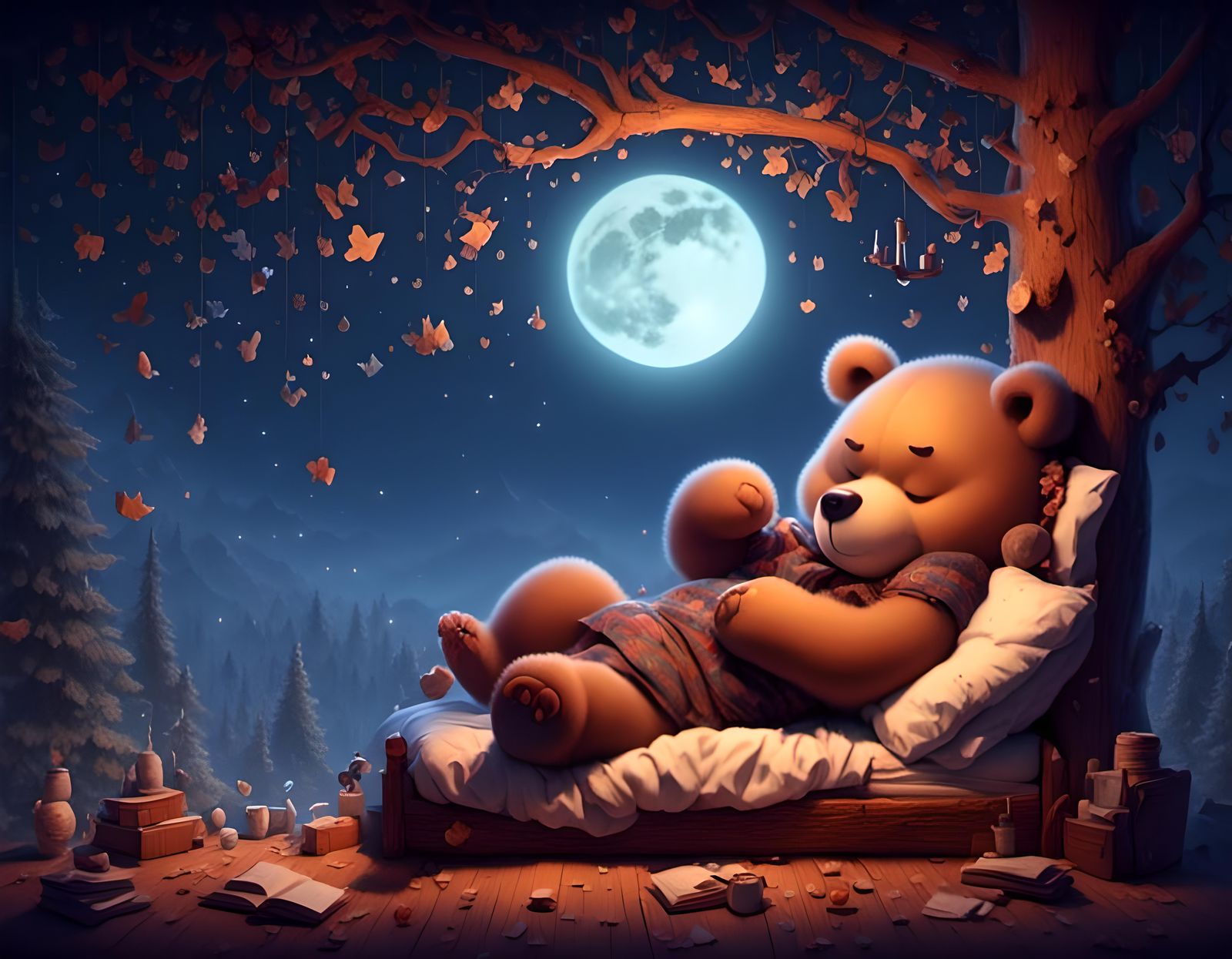 Sleepy Cartoon Bear in Whimsical Style