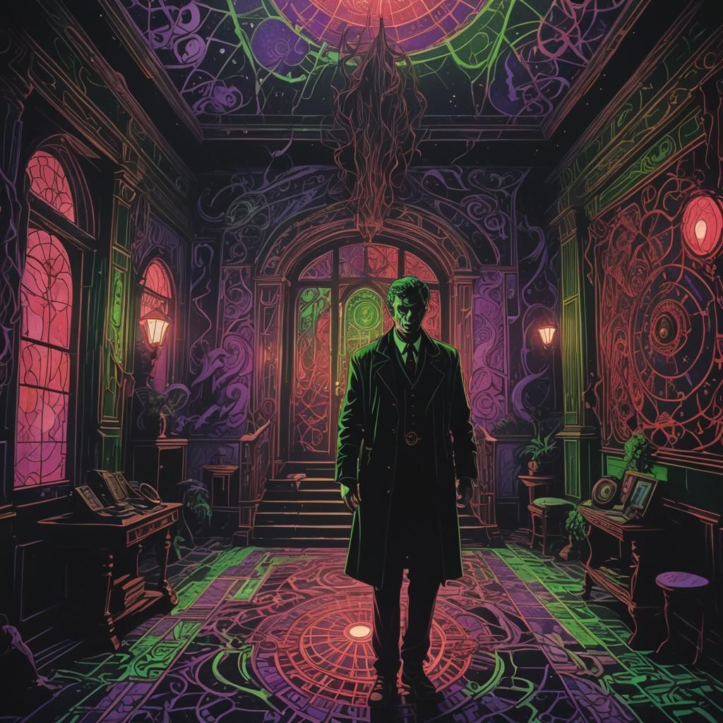 Eldritch Mansion Explorer in Dark Anime Style