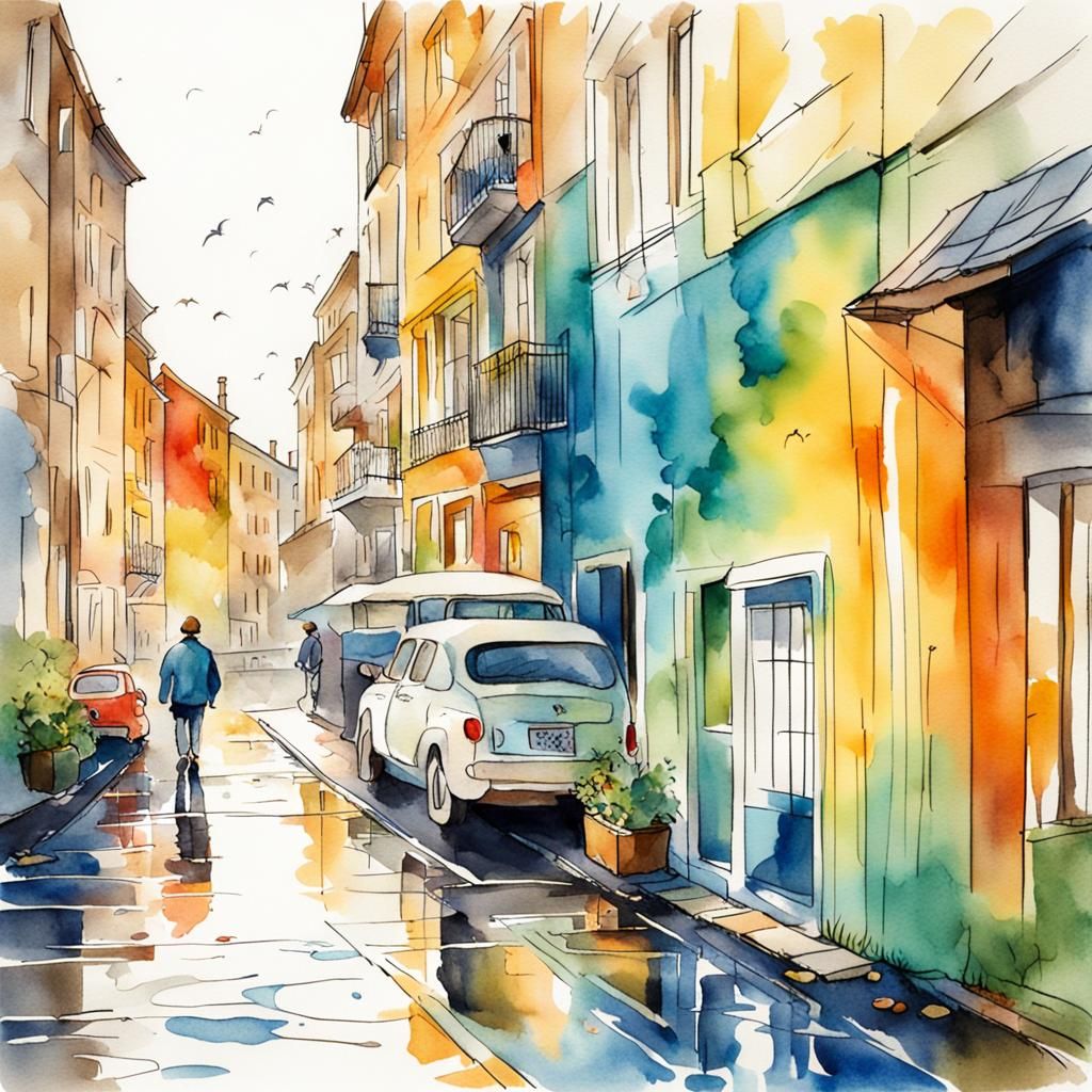 Contemplative Figure Reflects in Watercolor Style