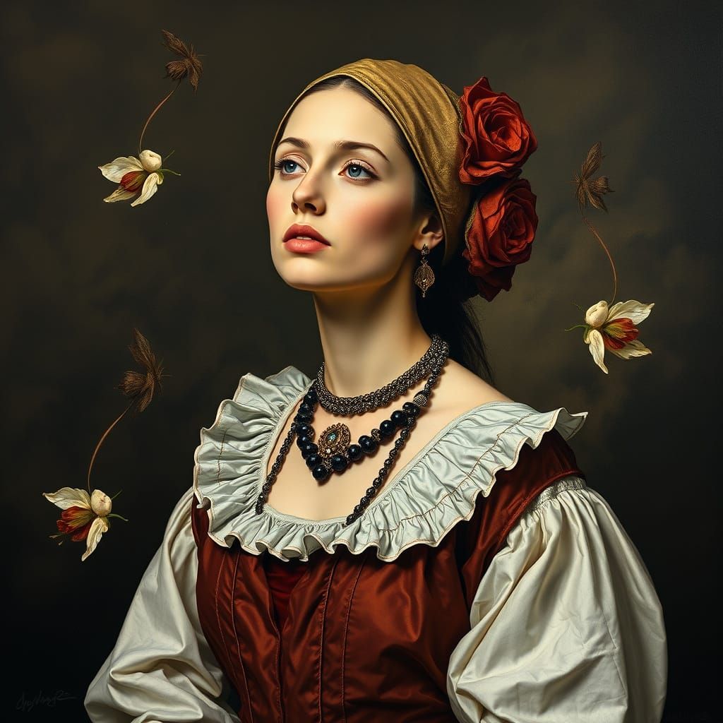 Renaissance Woman's Passion in Surreal Photorealism