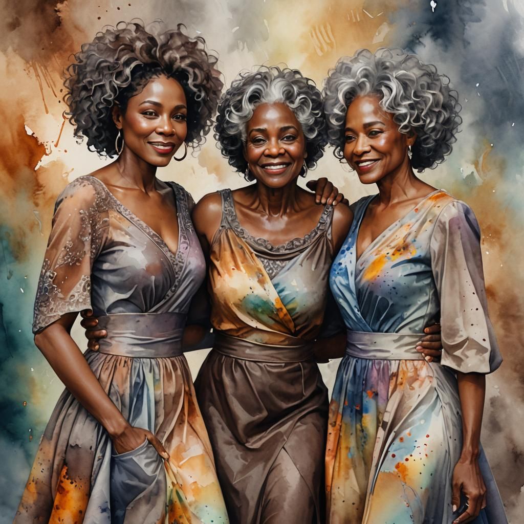 Four Mature Women Embrace: Fantasy Concept Art