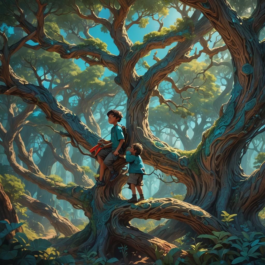 Boy Working in Fantasy Forest Concept Art