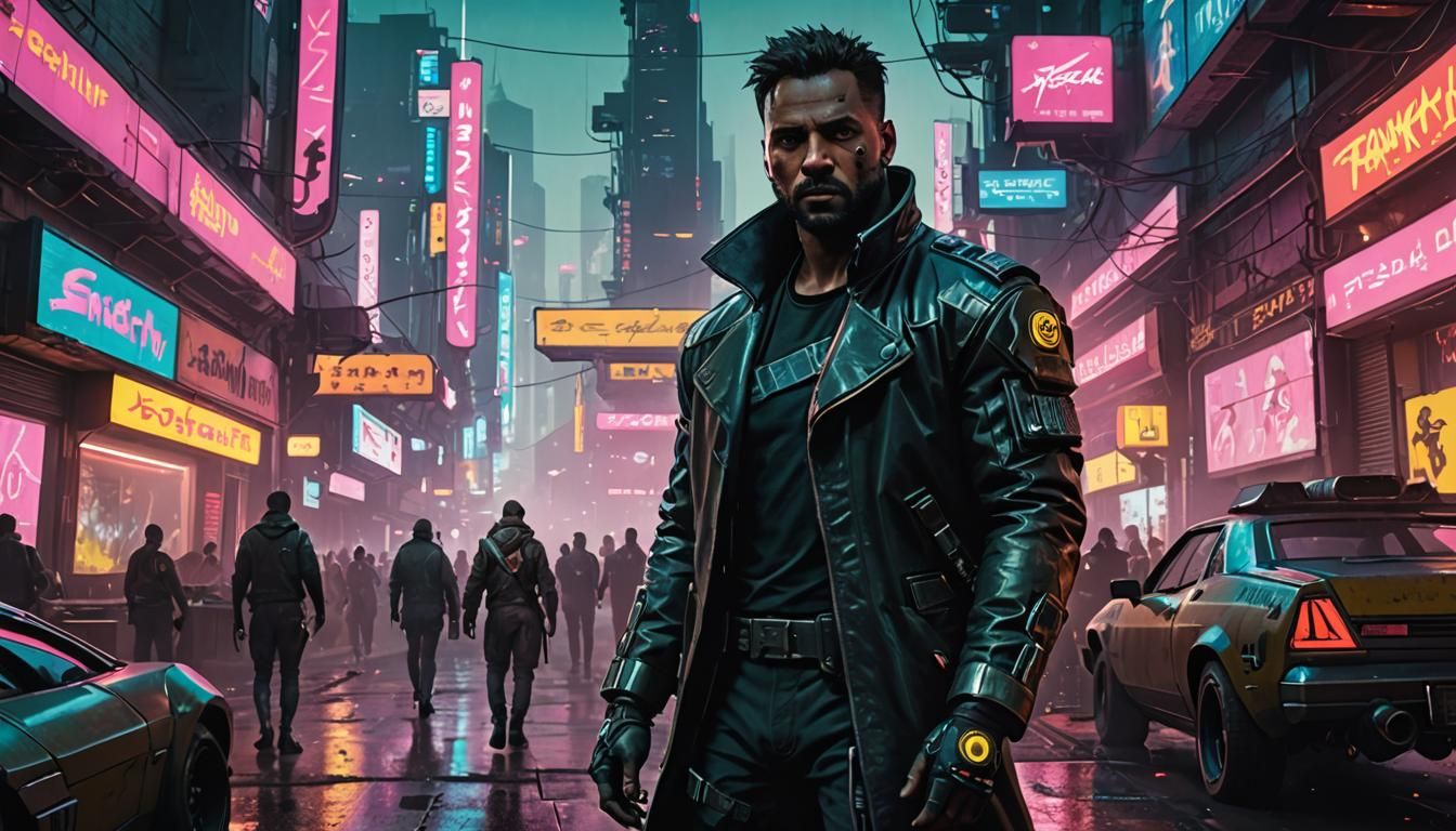 Franklin Harlock Jr Spaceship in Cyberpunk Cityscape