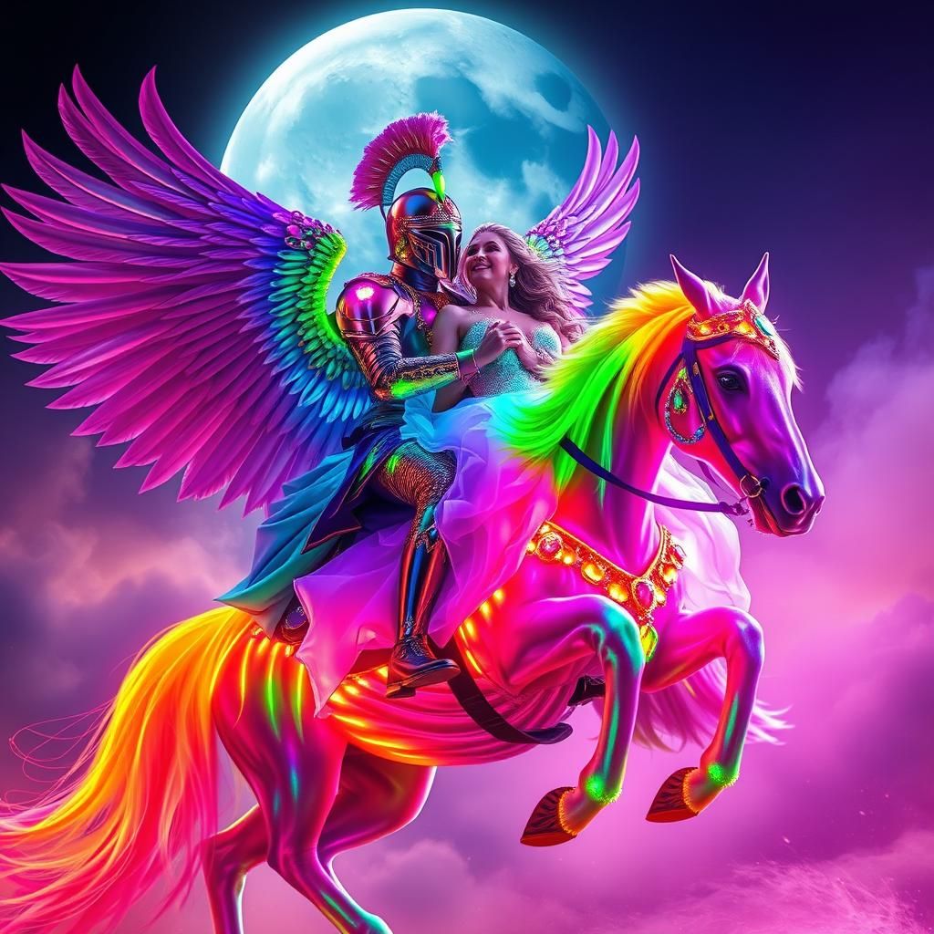 Extremely handsome Polish winged hussar in neon electric ope...
