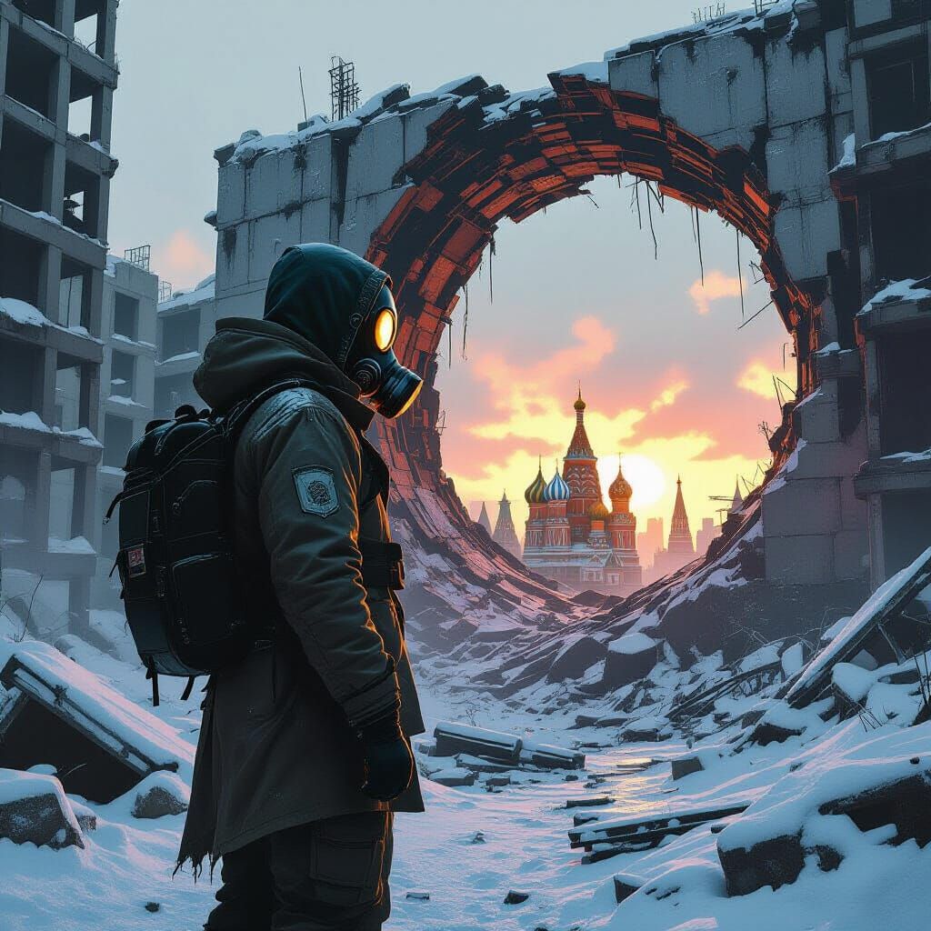 Metro Stalker Silhouette Against Spatial Rift