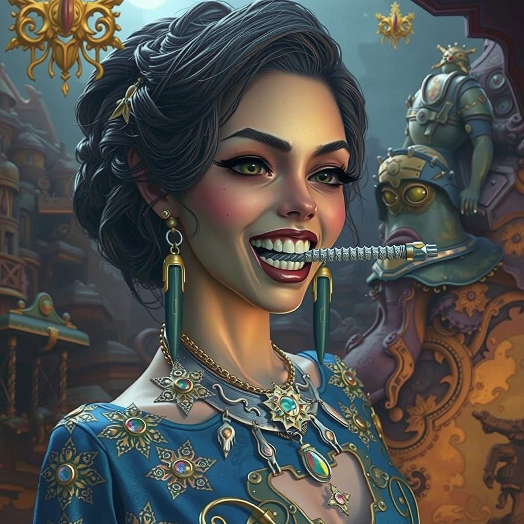 Struggling Figure in Vibrant Fantasy Landscape