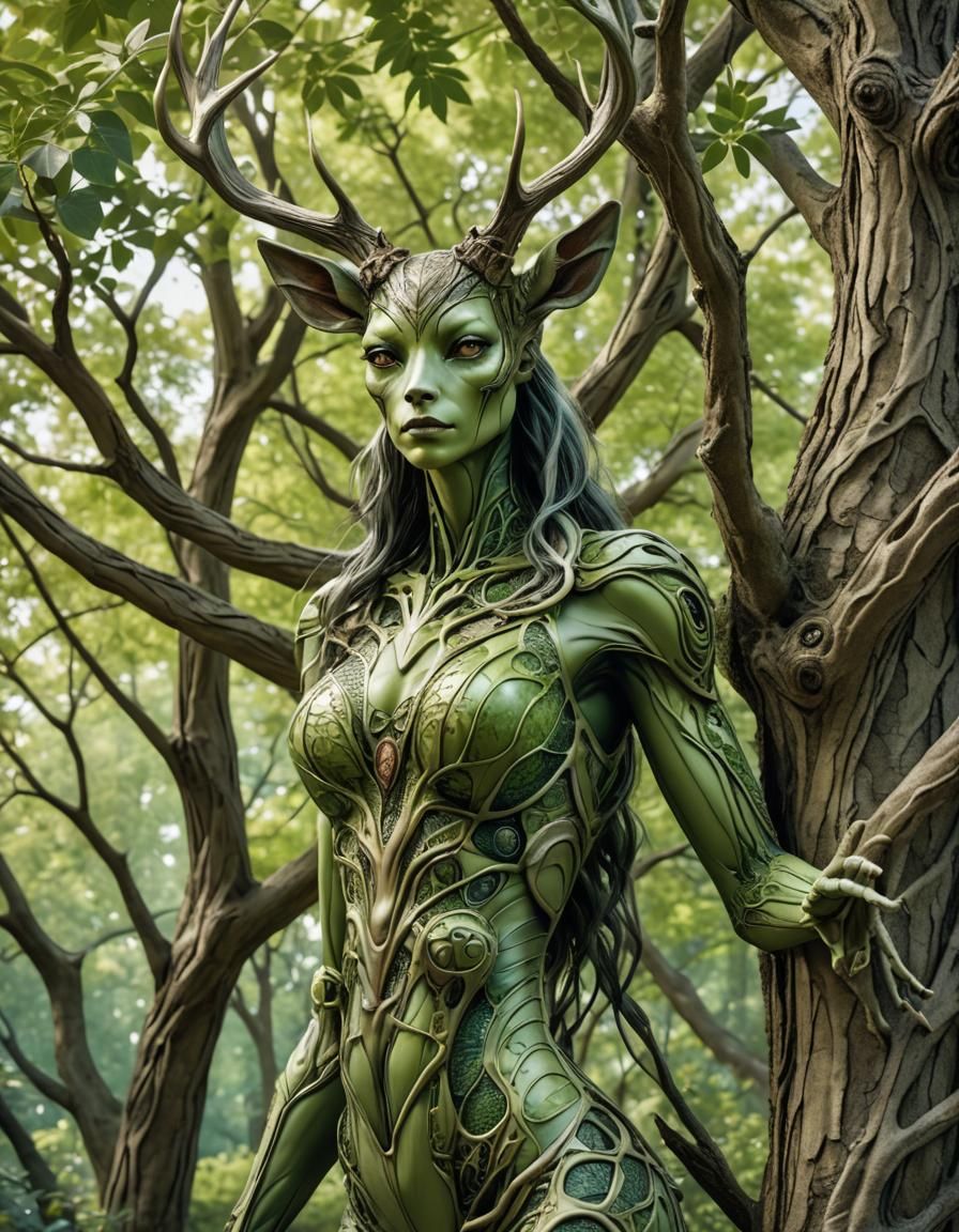 Insectoid Deer Maiden in Alien Forest