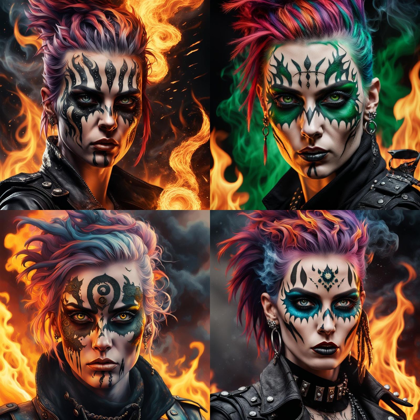 Punk Girl Portrait with Fire and Smoke
