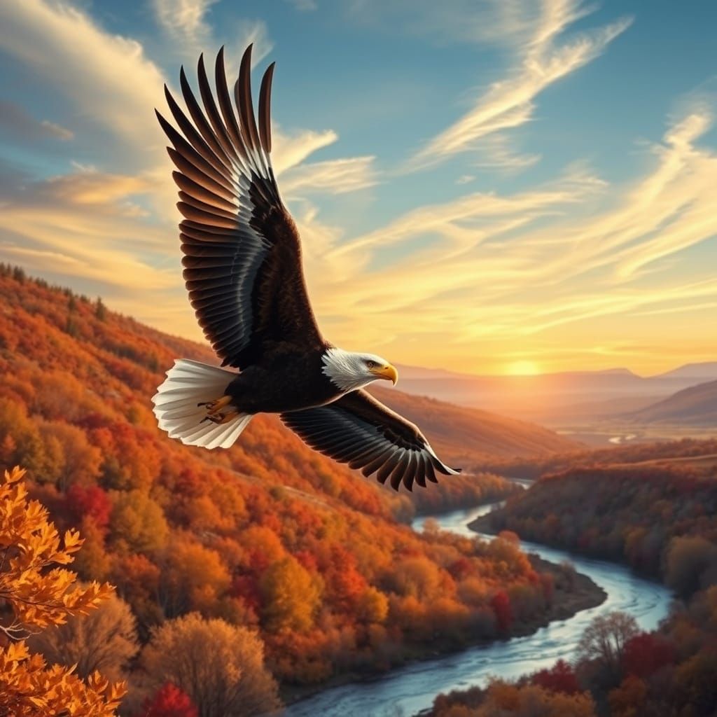 Regal Bald Eagle Soars Through Autumn Sky