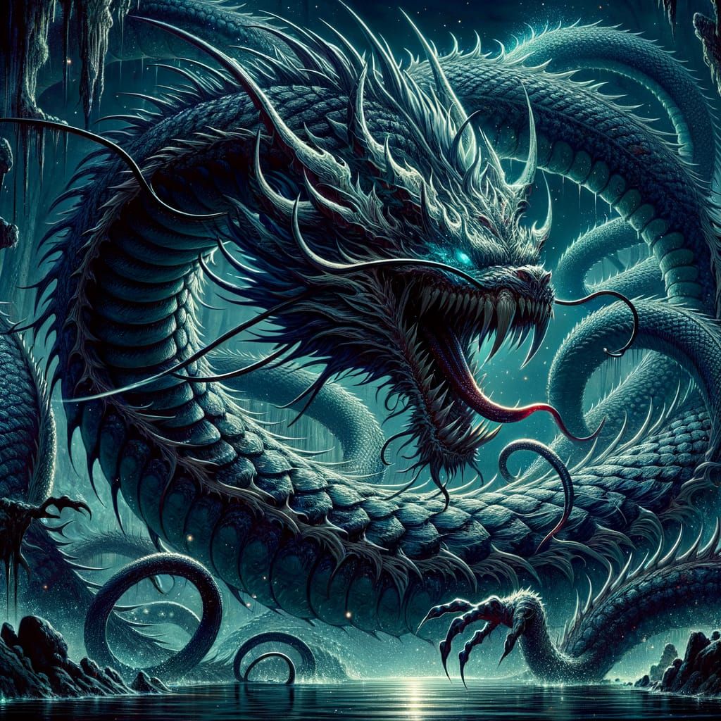 Serpentine Shadow Beast in Japanese Digital Art