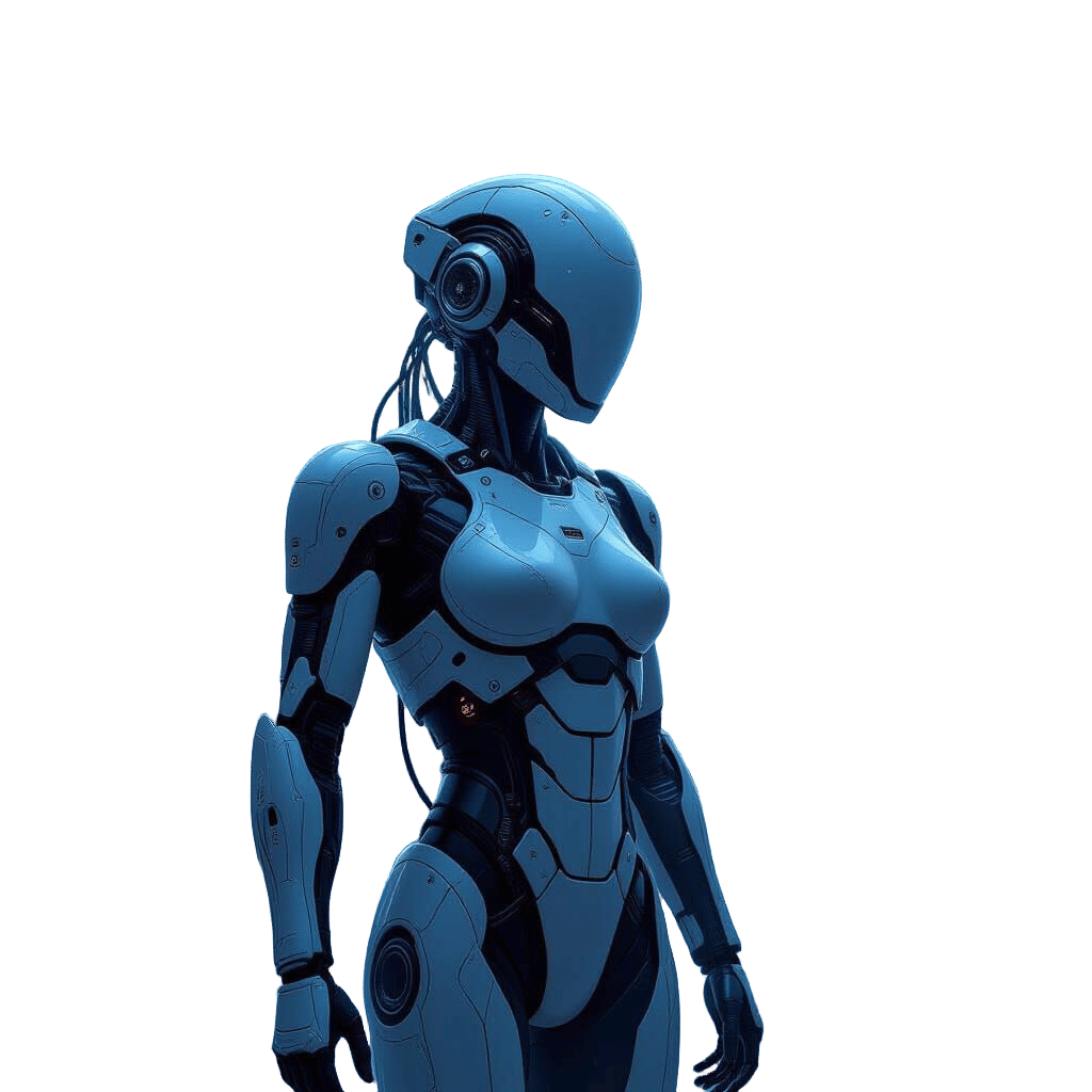 Cybernetic Humanoid in Molecular Cyberpunk Landscape