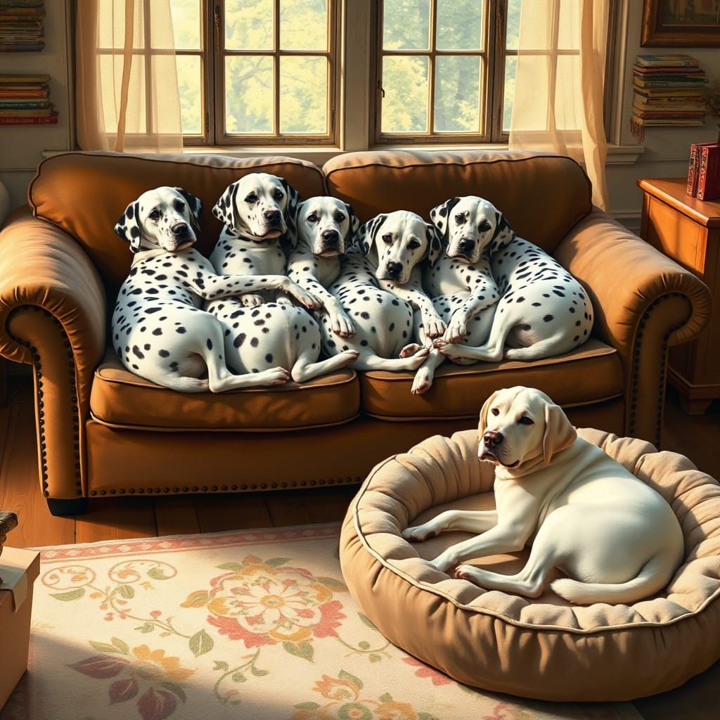 Spotted Friends Gather on Cozy Velvet Couch