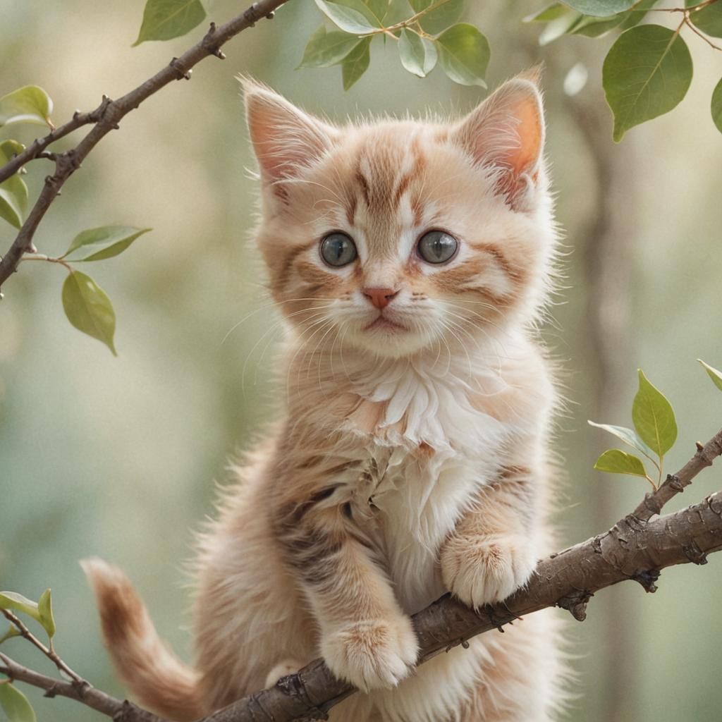 Kitten and Bird Whimsical Digital Illustration