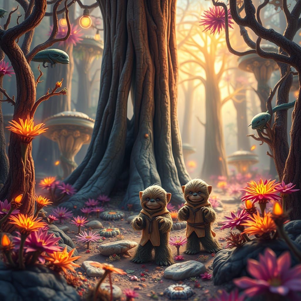 Miniature Wookies Frolic in Bioluminescent Alien Forest