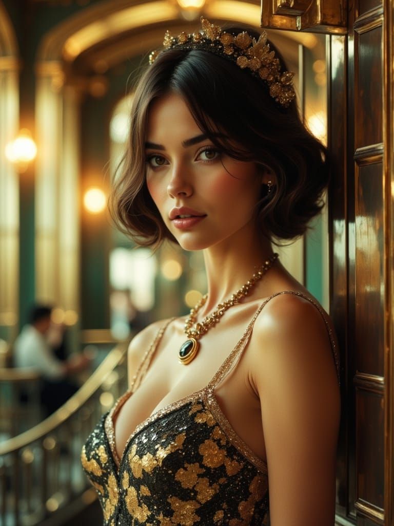 Elegant Art Deco Portrait of a Young Woman