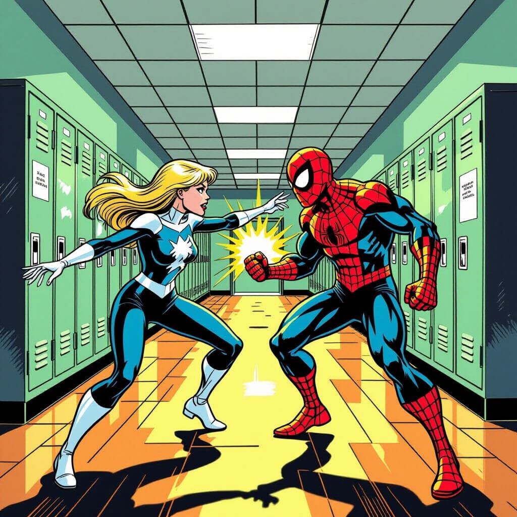 Gwen Stacy & Peter Parker Fight Doctor Octopus in Comic Styl...