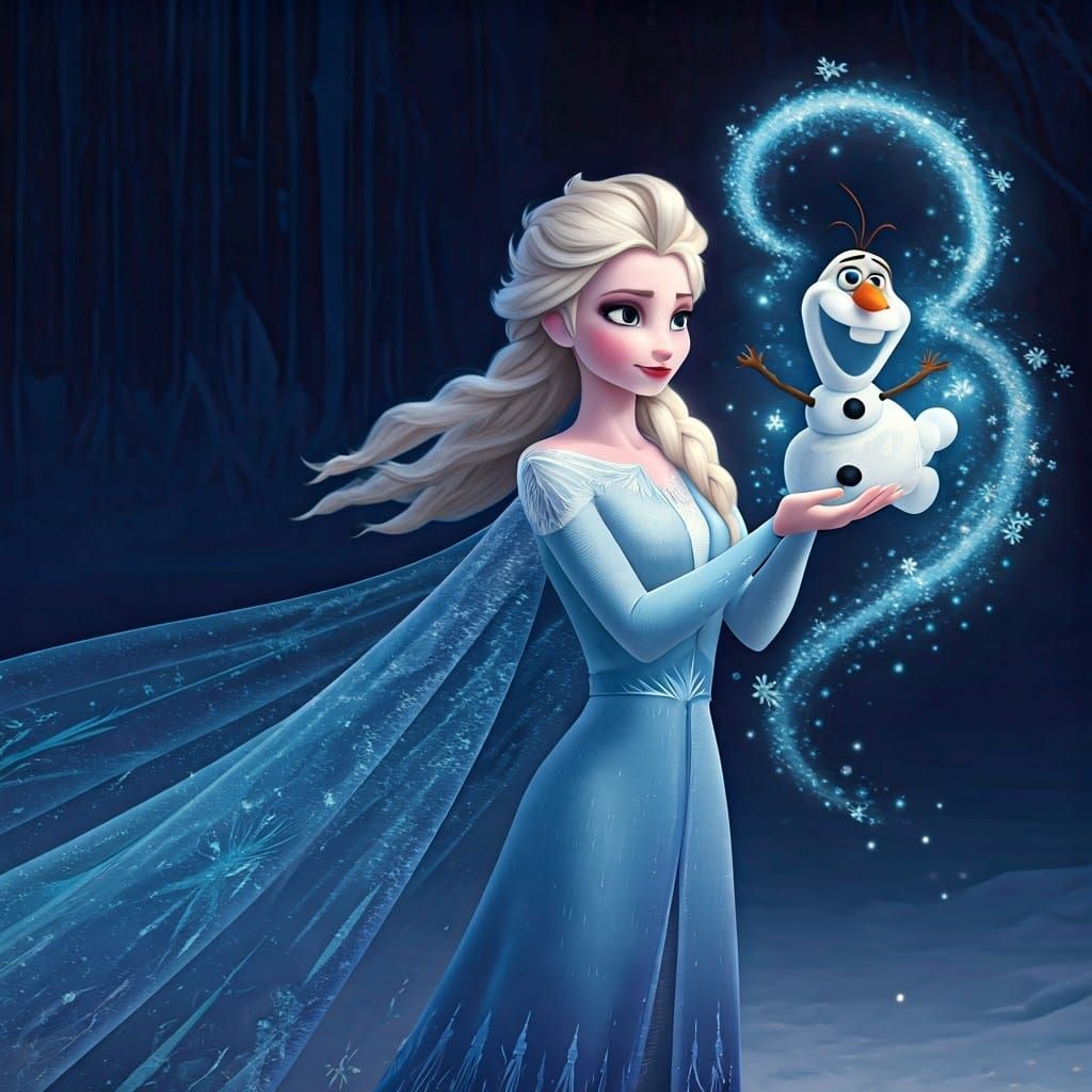 Elsa Creates Olaf in Winter Wonderland: Pixar Style