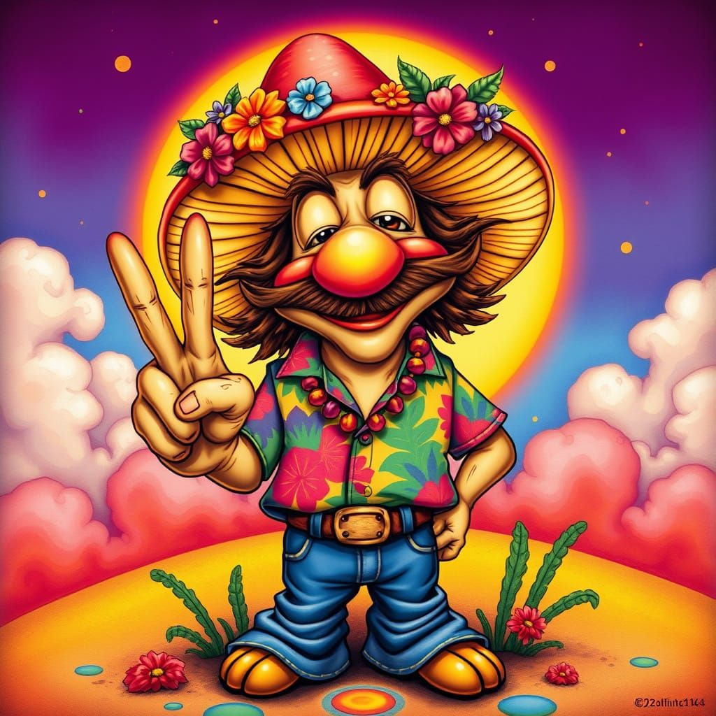 Groovy Mushroom Man in Hawaiian Shirt