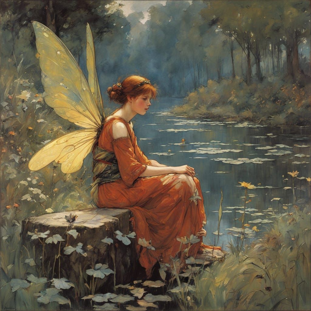 Victorian Era Fairy in a Dreamlike Landscape