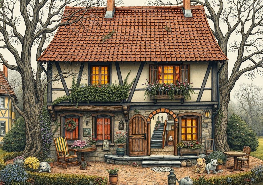 Crooked Cozy House: Hyperdetailed Entangled Art