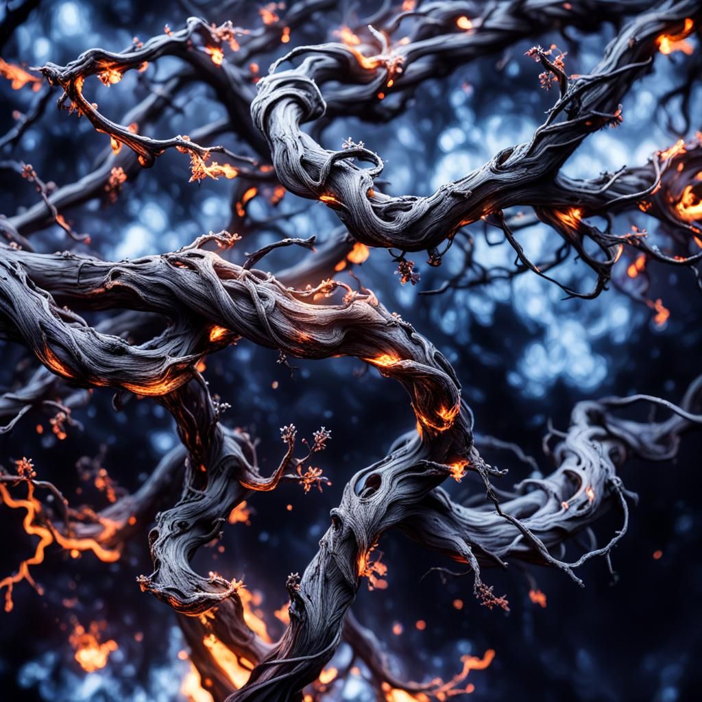 Noir Post-Apocalyptic Branch in a Desolate Landscape