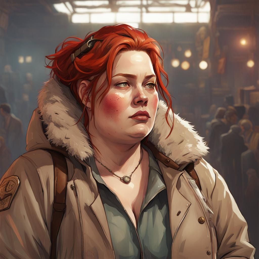 Portrait of Red-Haired Woman in Dark Fantasy Style