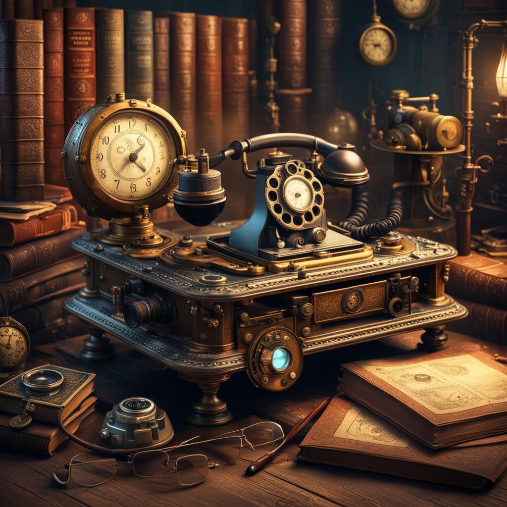Steampunk Table Still Life in Detailed Matte Painting
