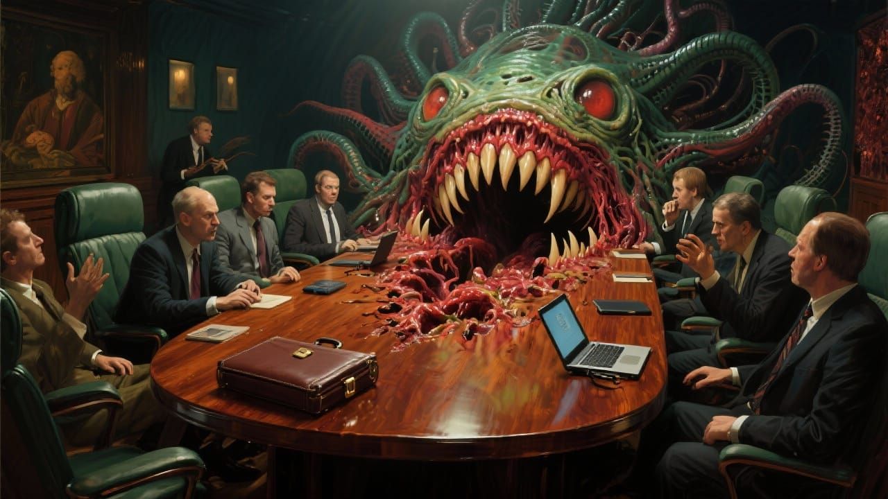 Hungry Monster Conference Table Devours Office Gear