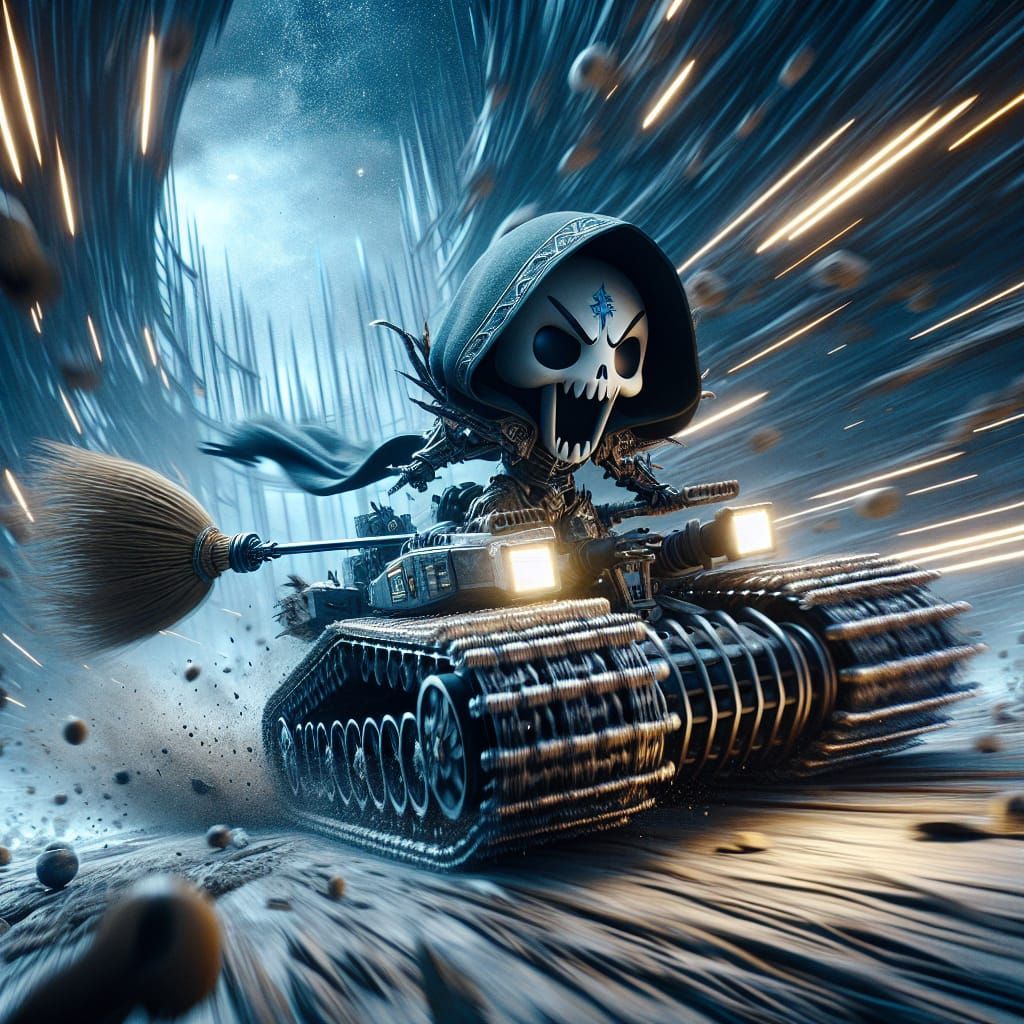 Apocalyptic Chibi Death God Races in Broom Tank