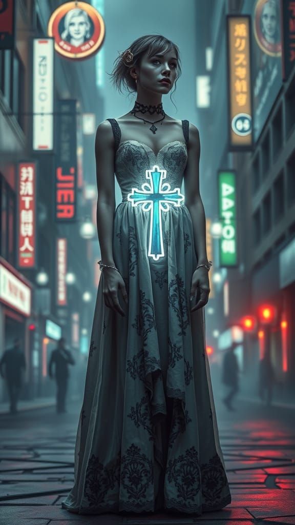 Gothic Cyberpunk Wanderer in a World of Neon Decay