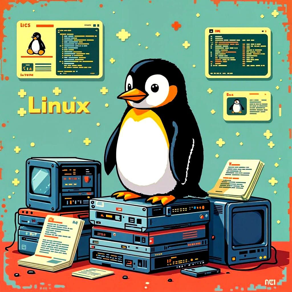 Retro Linux Wallpaper with Tux Penguin
