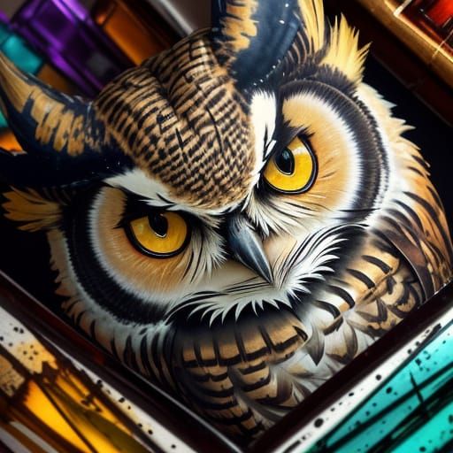 Great Horned Owl in Ralph Bakshi Style