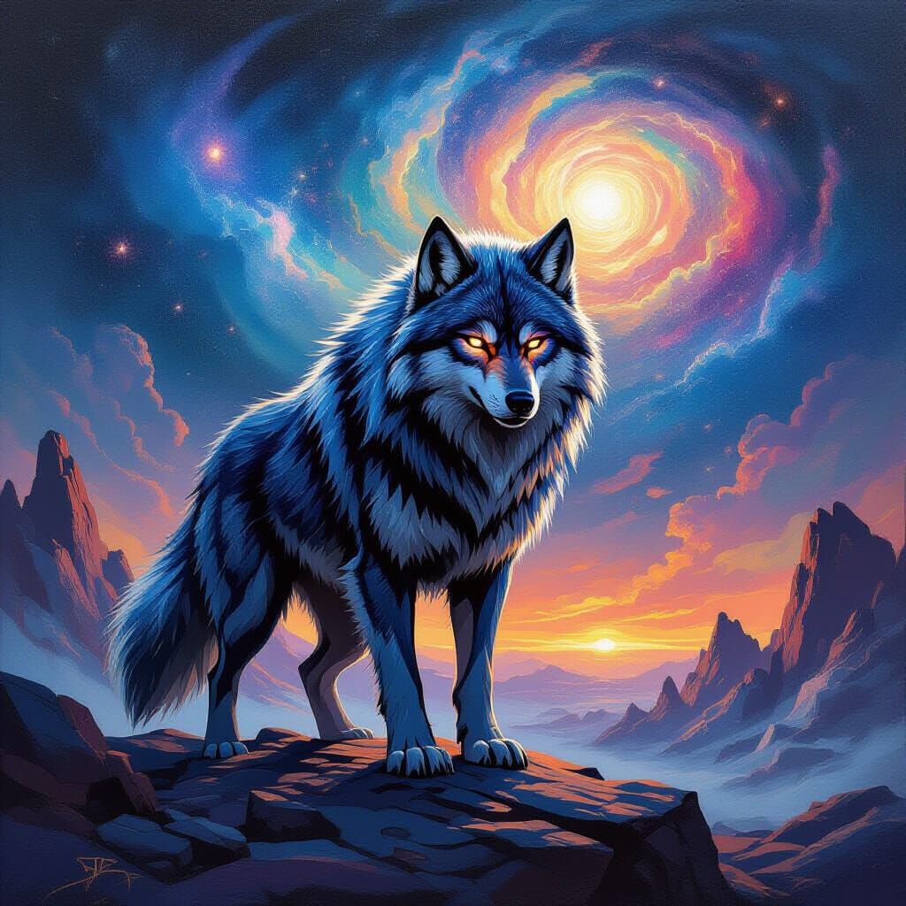 Nebula Direwolf on Alien Planet as Impasto