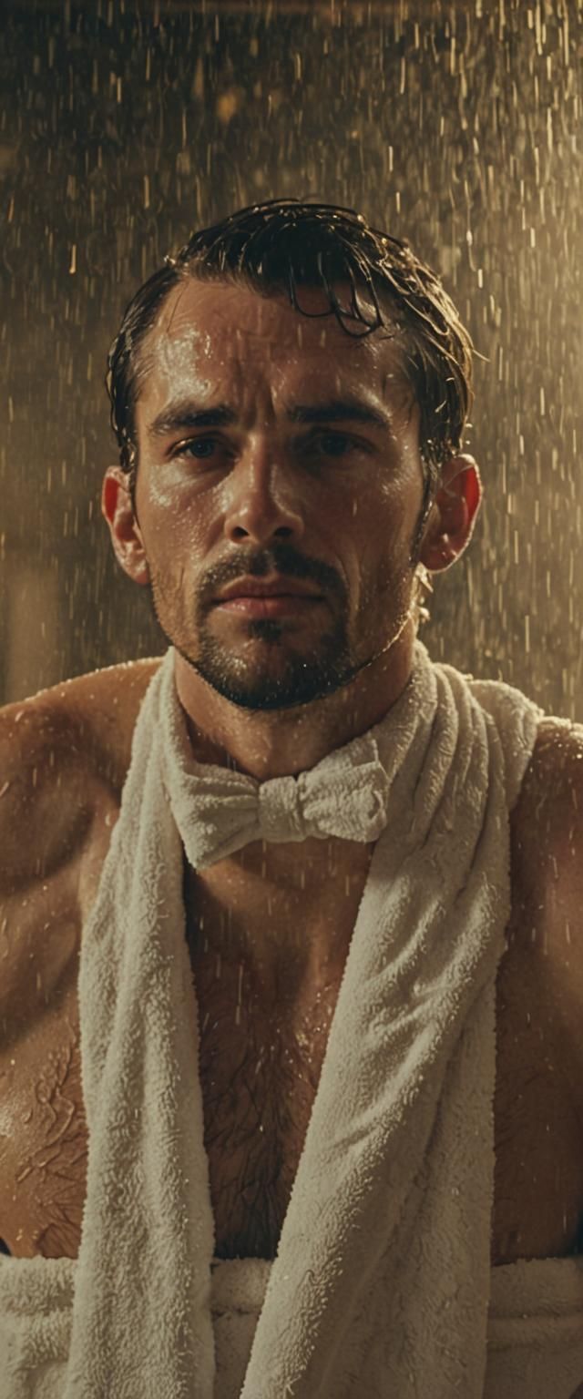 Moody Film Noir: Man in Towel, Golden Lighting