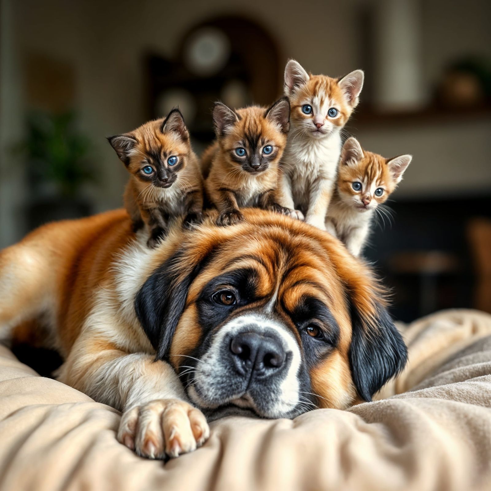 Mischievous Kittens Conquer Saint Bernard