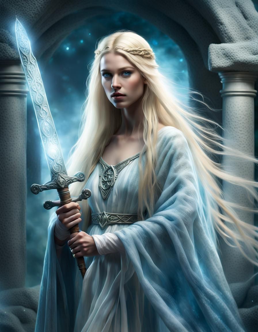 Druid Woman with Sword in Ancient Ireland