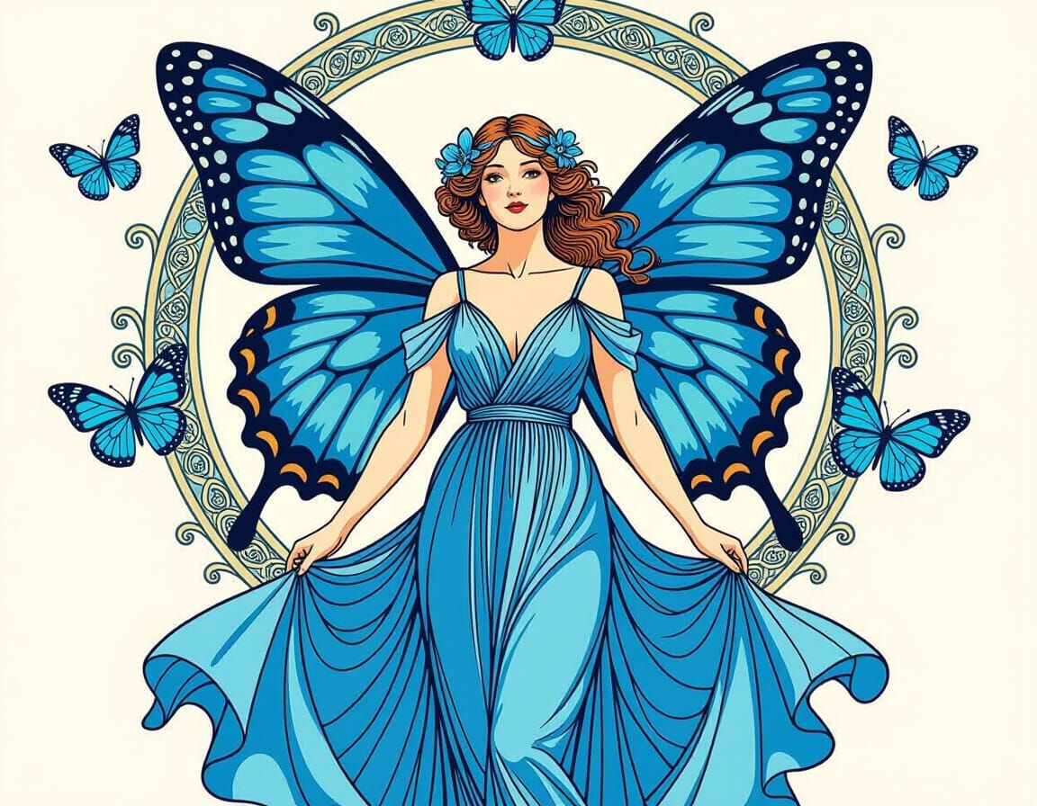 Woman with Butterfly Wings in Art Nouveau Style