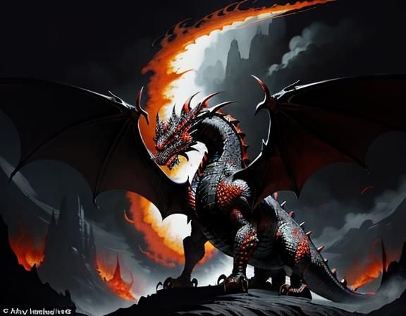 Fiery Dragon in Dynamic Fantasy Art Style