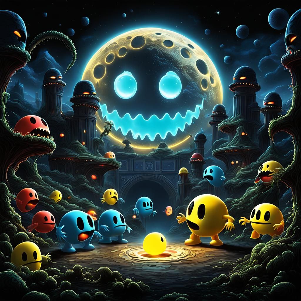 Pac-Man Moon Eats Ghost Aliens