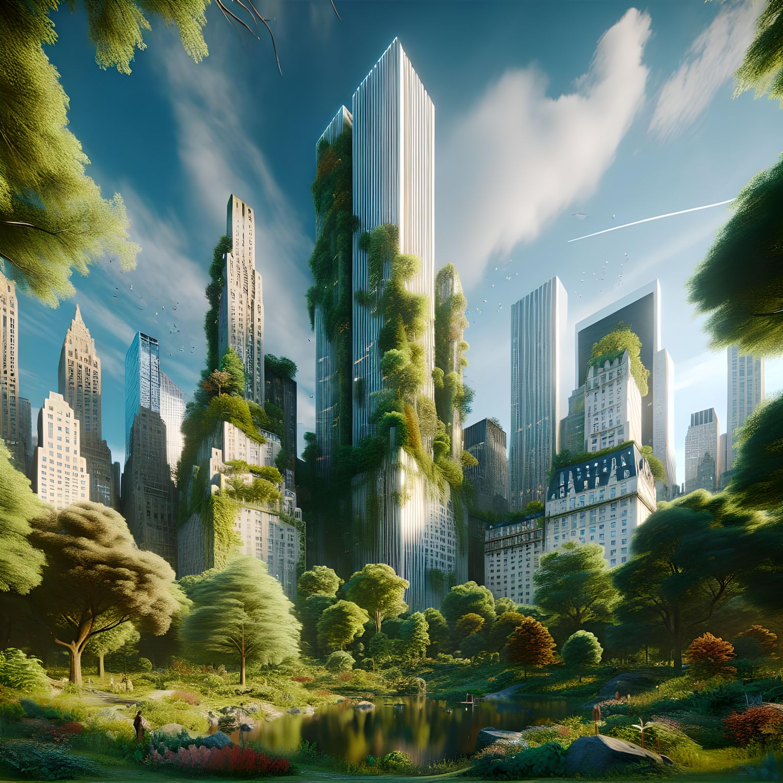 Futuristic Flora Skyscraper in Central Park: Digital Art