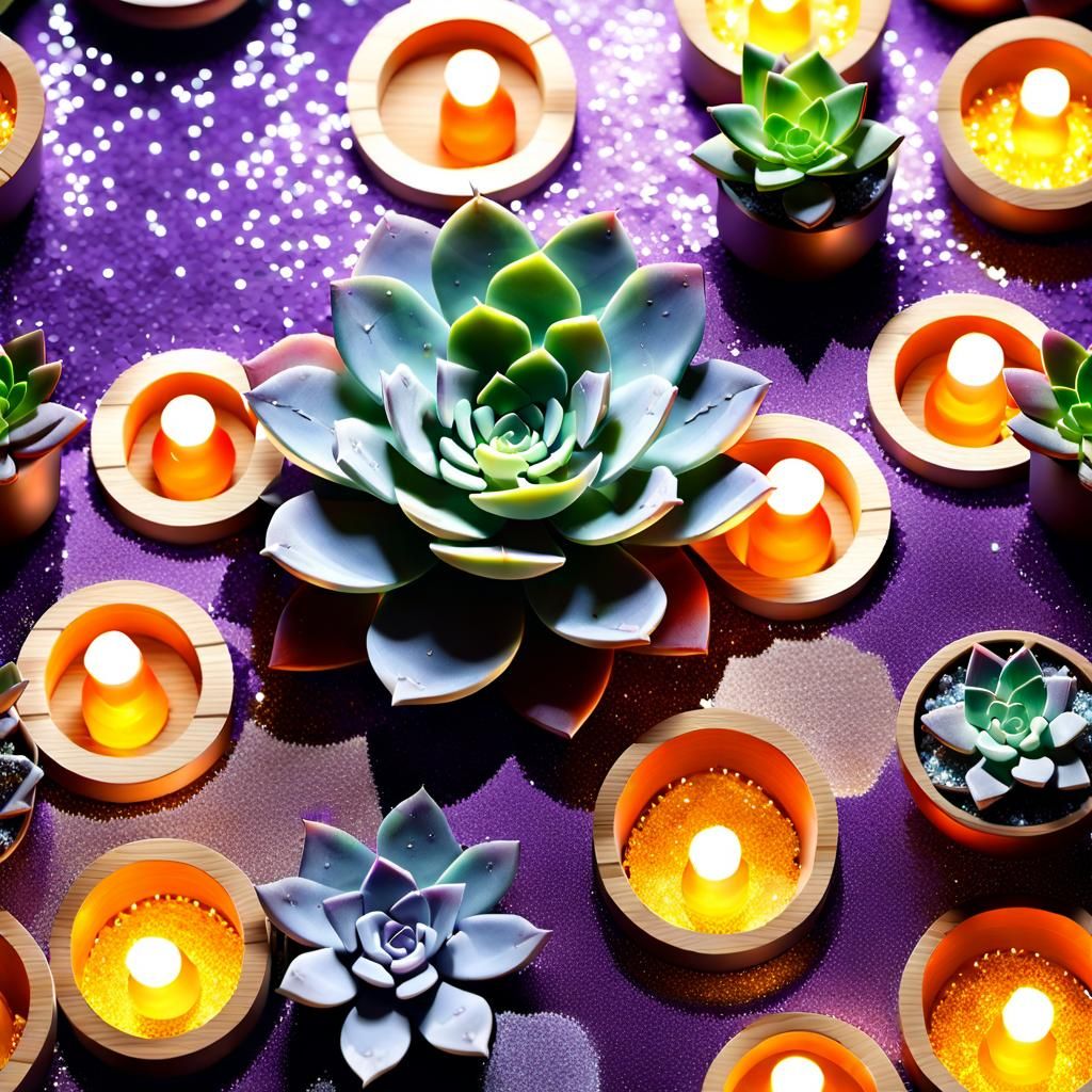 Zen Botanical Arrangement with Succulents in Pixel Art